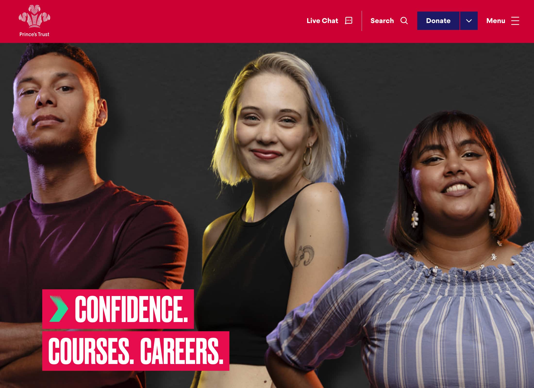 Screenshot showing The Prince's Trust homepage
